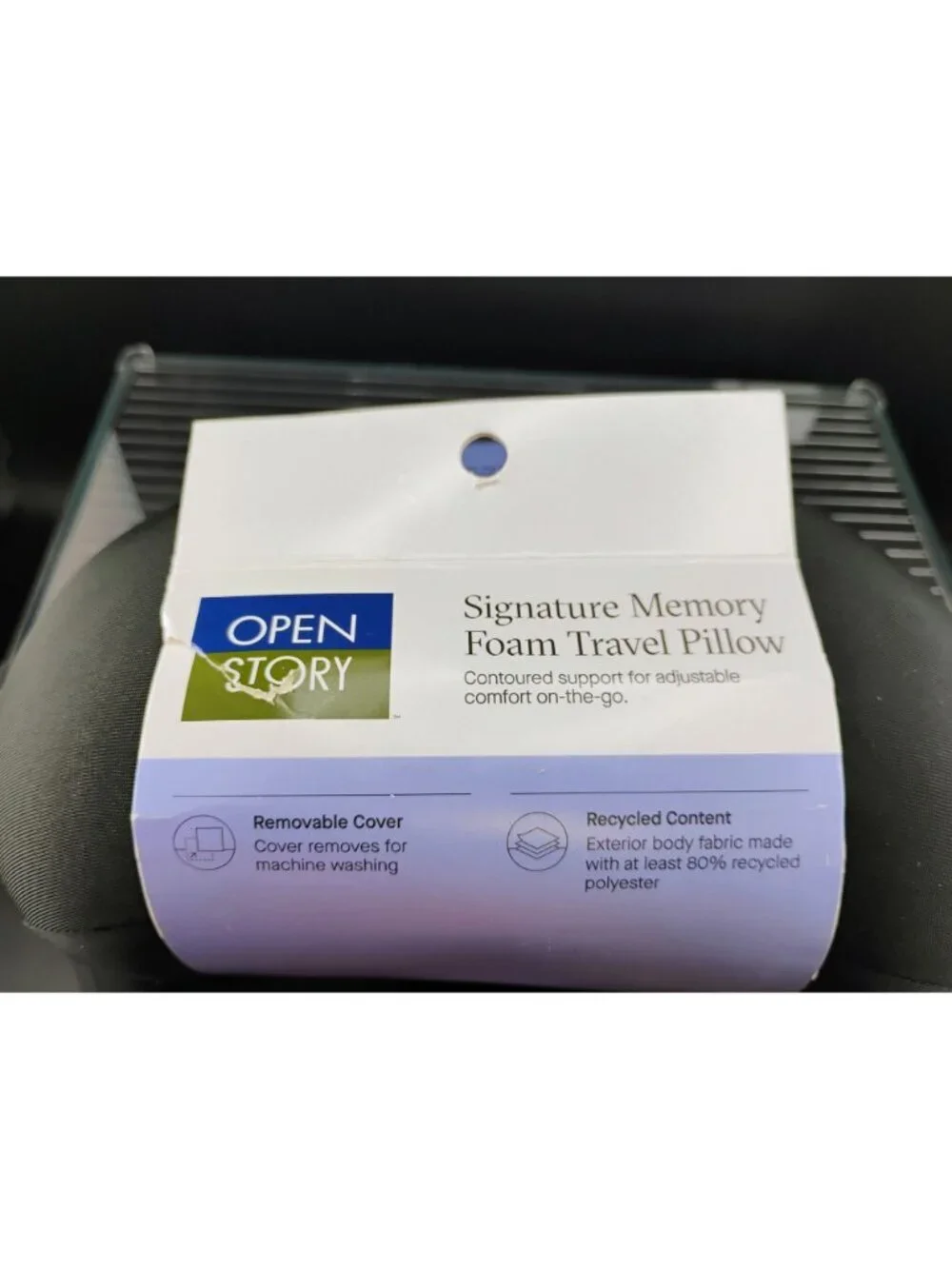 Open Story Signature Memory Foam Travel Pillow Black Adjustable